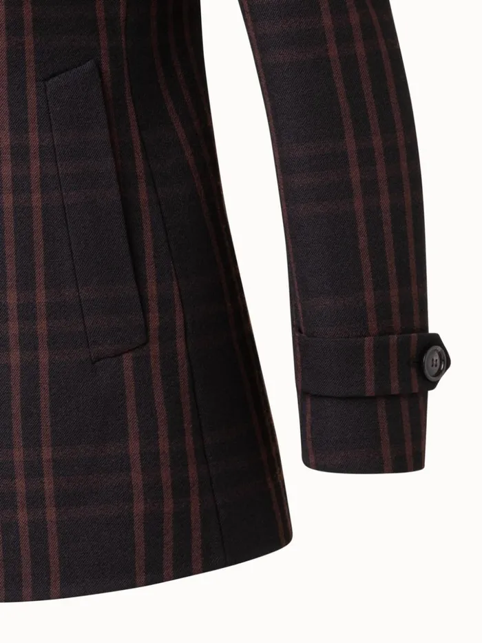 Wool DoubleWeave Peacoat With Window Pane Check Blackmocca Women Akris Jackets