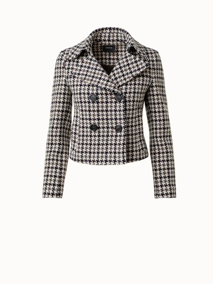 Wool Short Jacket With Houndstooth Pattern Greigeblack Women Akris Jackets