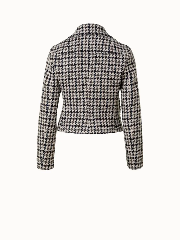Wool Short Jacket With Houndstooth Pattern Greigeblack Women Akris Jackets