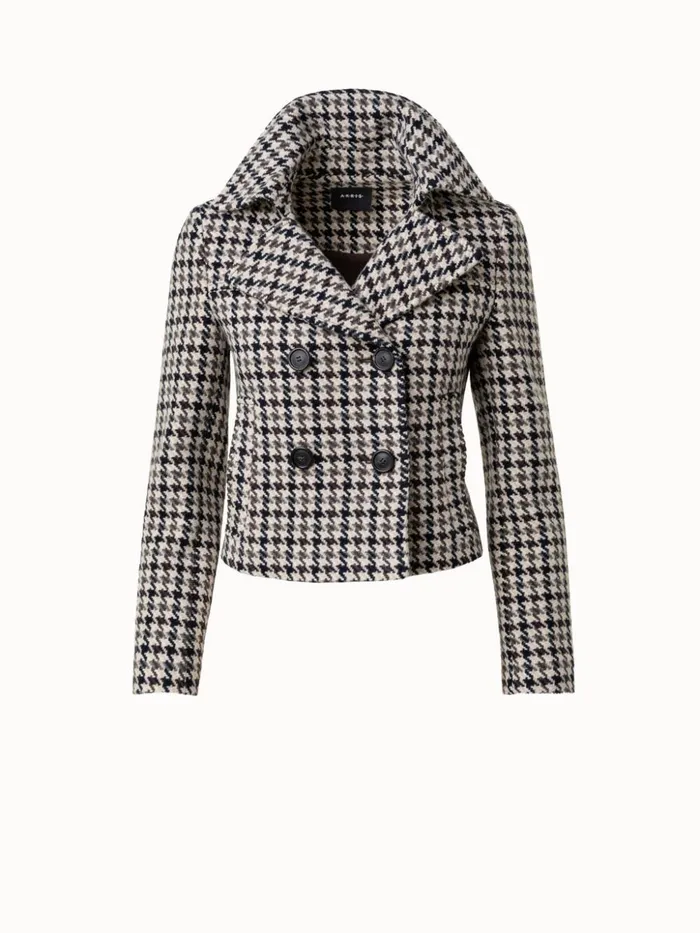 Wool Short Jacket With Houndstooth Pattern Greigeblack Women Akris Jackets