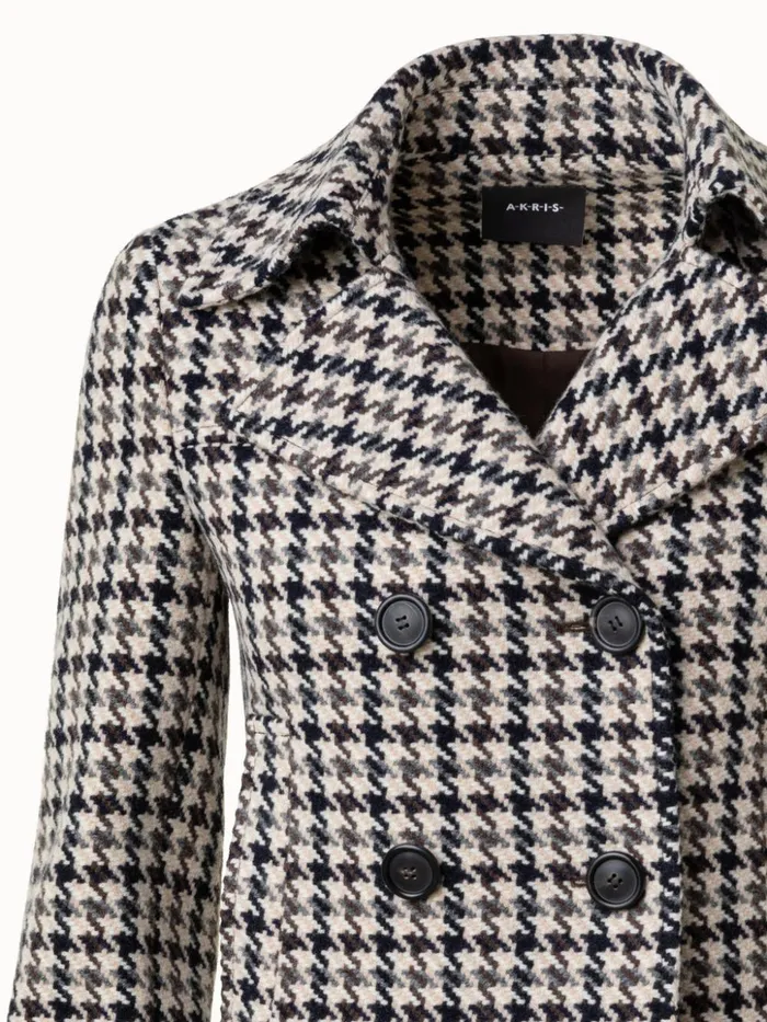 Wool Short Jacket With Houndstooth Pattern Greigeblack Women Akris Jackets
