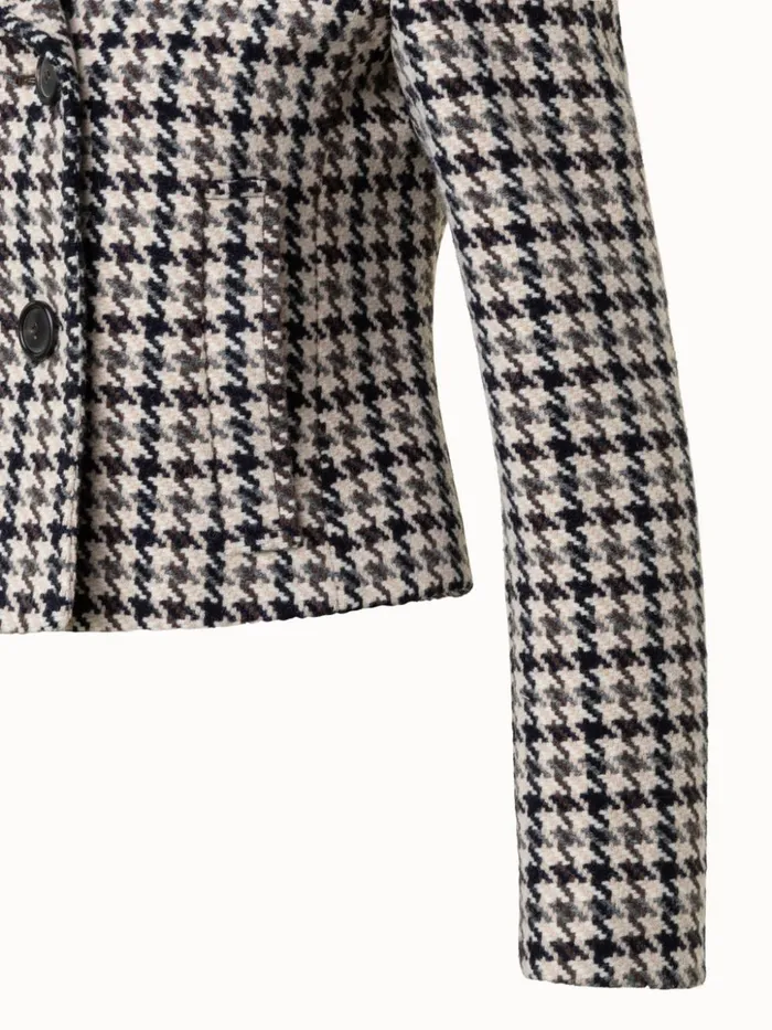 Wool Short Jacket With Houndstooth Pattern Greigeblack Women Akris Jackets