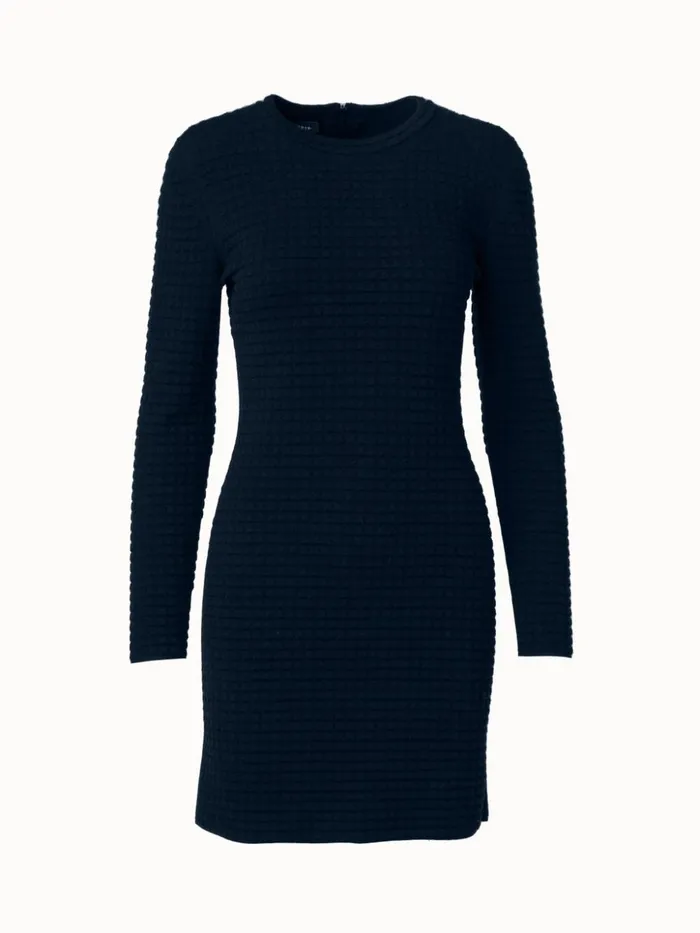 Wool Silk 3D Trapezoid Jacquard Knit Dress Navy Women Akris Knitwear