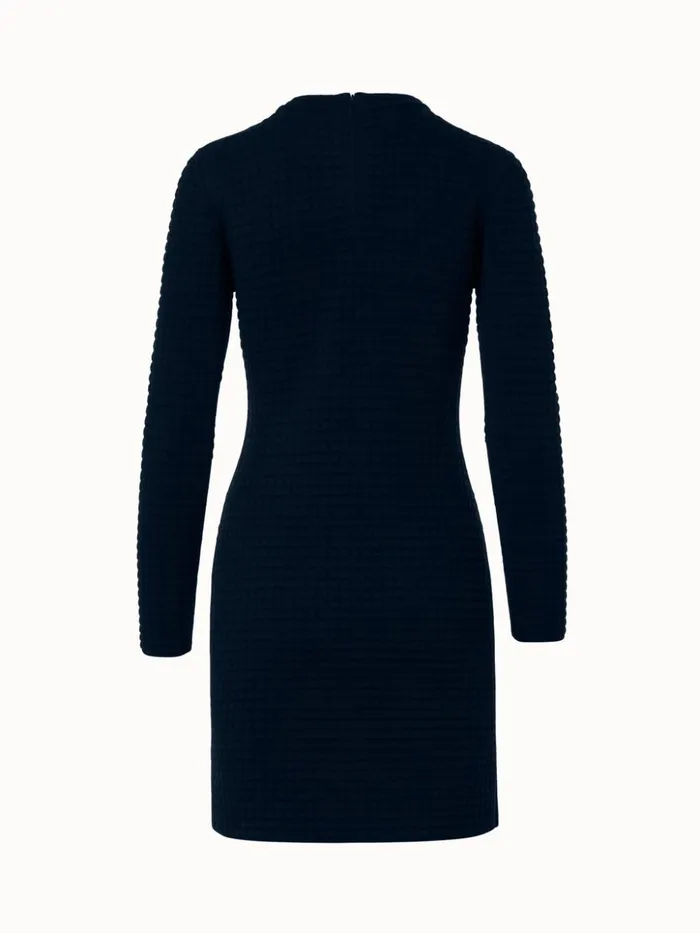 Wool Silk 3D Trapezoid Jacquard Knit Dress Navy Women Akris Knitwear