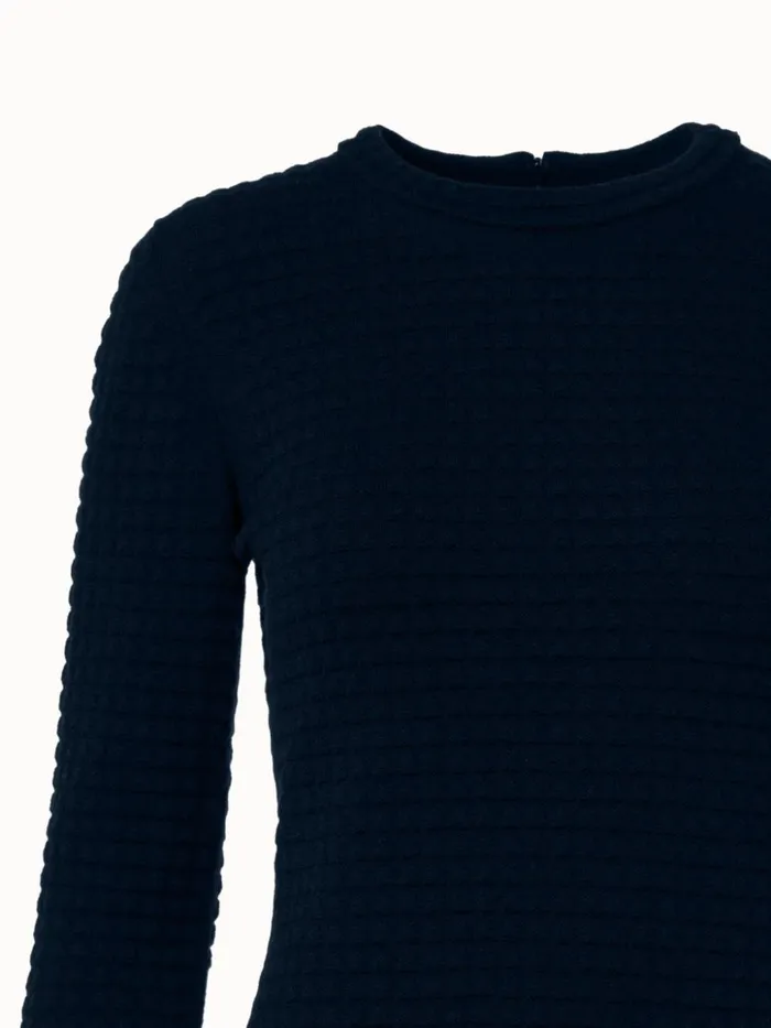 Wool Silk 3D Trapezoid Jacquard Knit Dress Navy Women Akris Knitwear