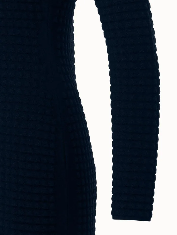 Wool Silk 3D Trapezoid Jacquard Knit Dress Navy Women Akris Knitwear