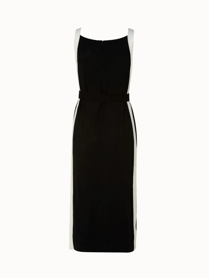 Wool Silk Sleeveless Midi Dress With Contrast Tape Detail Blackecru Women Akris Knitwear