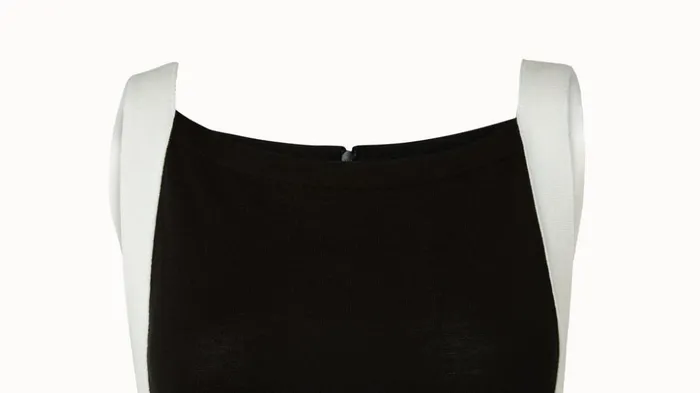 Wool Silk Sleeveless Midi Dress With Contrast Tape Detail Blackecru Women Akris Knitwear