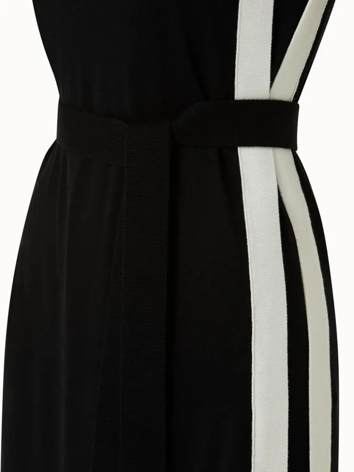 Wool Silk Sleeveless Midi Dress With Contrast Tape Detail Blackecru Women Akris Knitwear