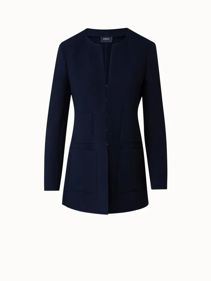 Wool Stretch DoubleFace Long Jacket Navy Women Akris Jackets