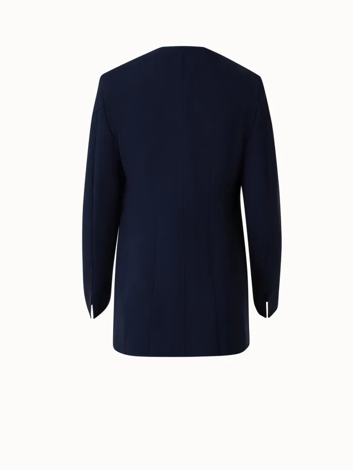 Wool Stretch DoubleFace Long Jacket Navy Women Akris Jackets