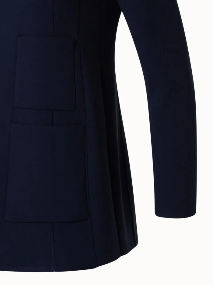Wool Stretch DoubleFace Long Jacket Navy Women Akris Jackets