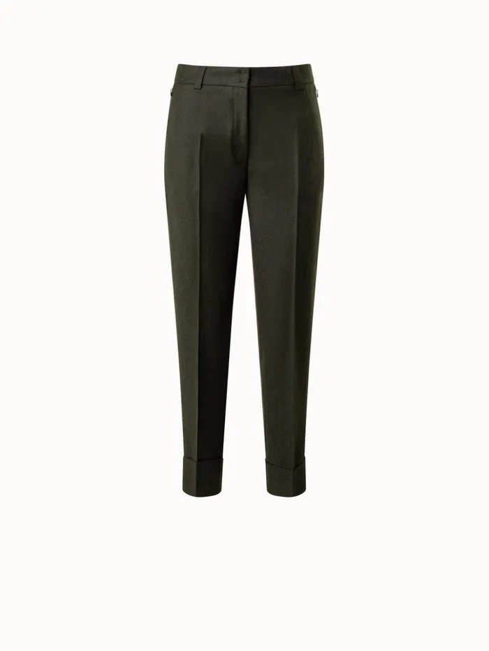 Wool Stretch Flannel Cropped Tapered Pants Moss Women Akris Pants