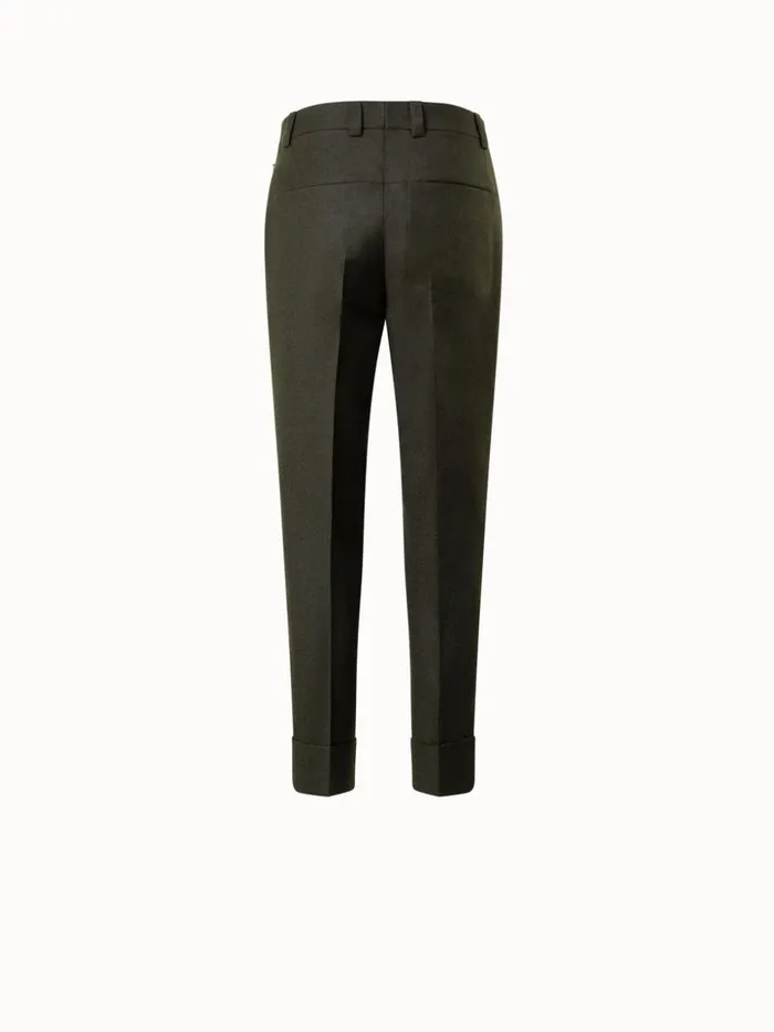 Wool Stretch Flannel Cropped Tapered Pants Moss Women Akris Pants