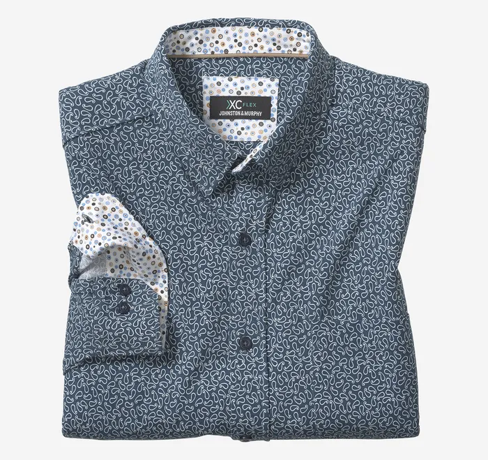 XC Flex Stretch LongSleeve Shirt Navy Paisley Men Apparel Johnston and Murphy