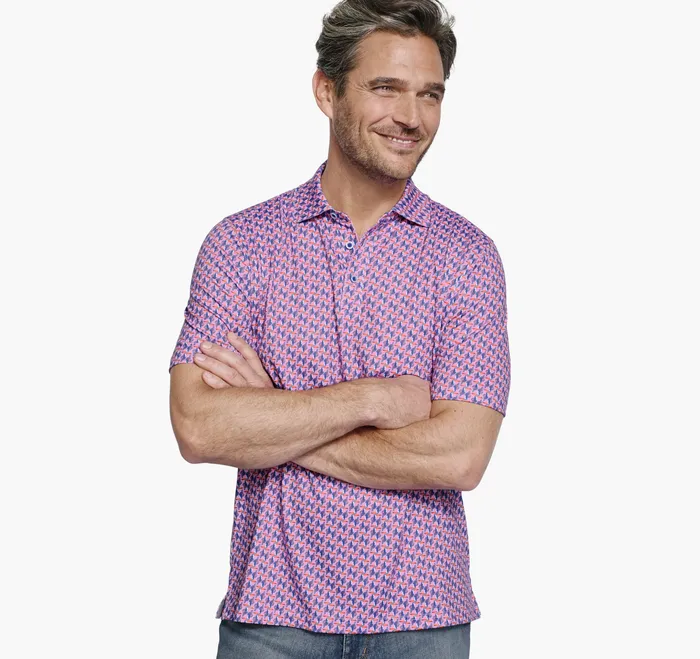 XC4 Performance Print Polos Cool Degree Pink Toucan Men Polos and Tees Johnston and Murphy