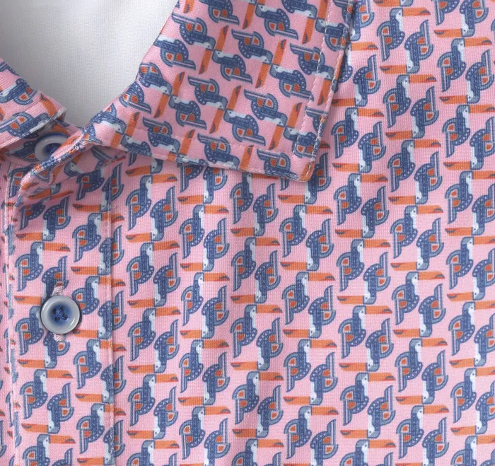 XC4 Performance Print Polos Cool Degree Pink Toucan Men Polos and Tees Johnston and Murphy