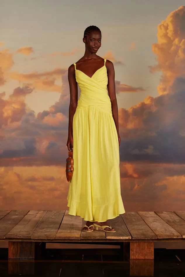 Yellow Cross Over Maxi Dress Women Farm Rio Maxi Dresses