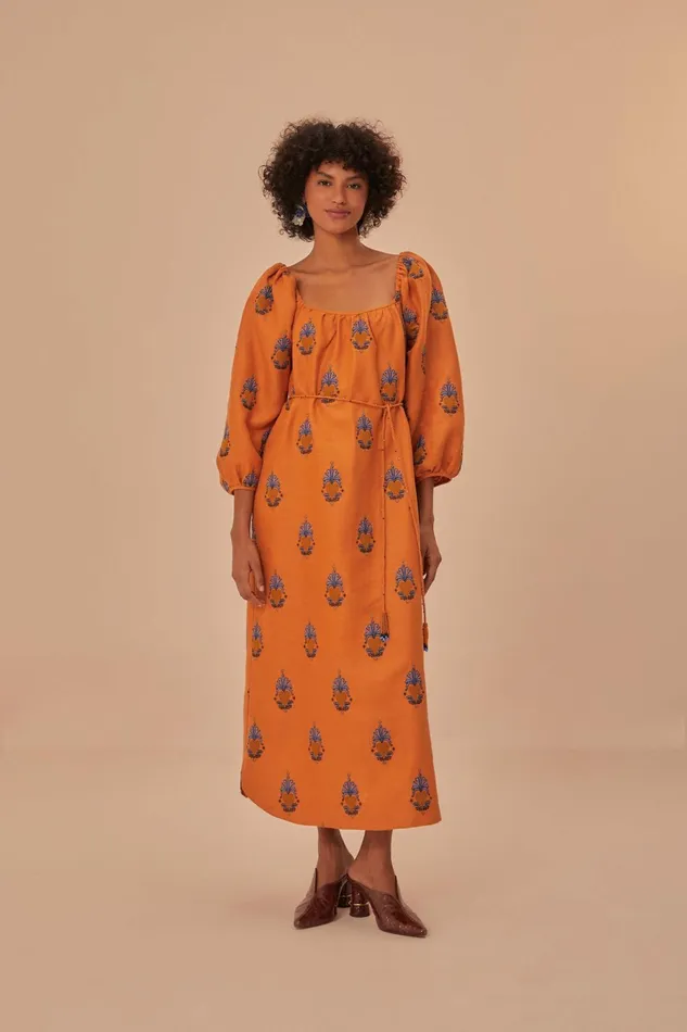 Yellow Embroidered Midi Dress Women Farm Rio Midi Dresses