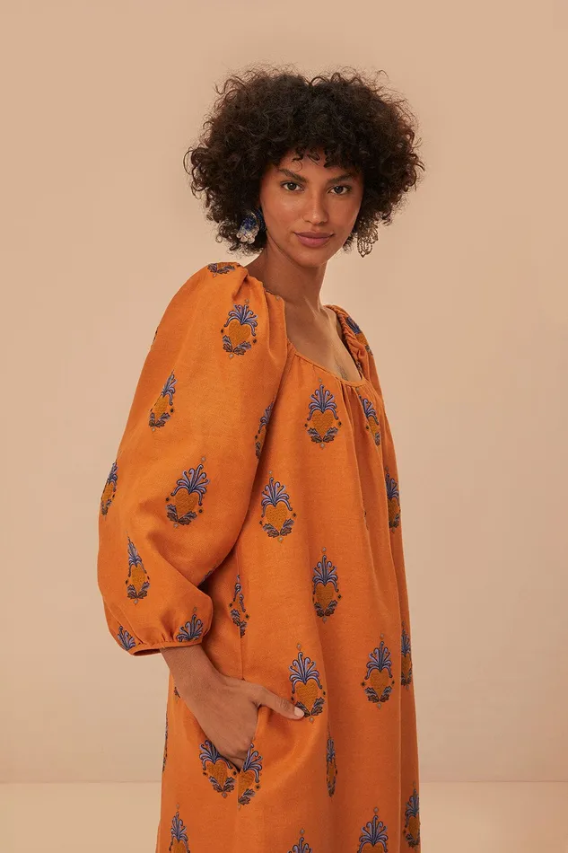 Yellow Embroidered Midi Dress Women Farm Rio Midi Dresses