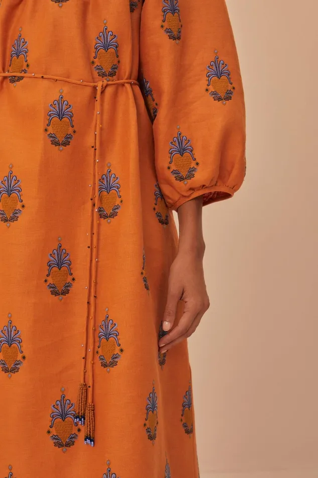 Yellow Embroidered Midi Dress Women Farm Rio Midi Dresses